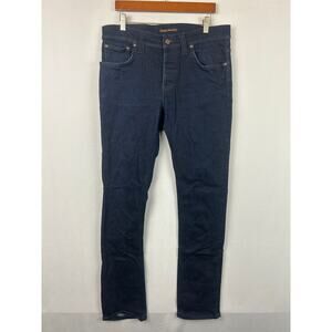 Nudie Jeans Grim Tim Navy Organic Cotton Dark Blue Denim Jeans Men's Size 34x34
